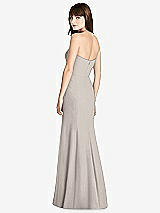 Rear View Thumbnail - Taupe Strapless Crepe Trumpet Gown with Front Slit