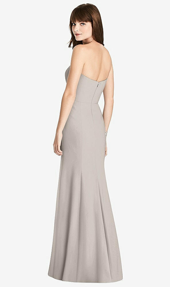 Back View - Taupe Strapless Crepe Trumpet Gown with Front Slit