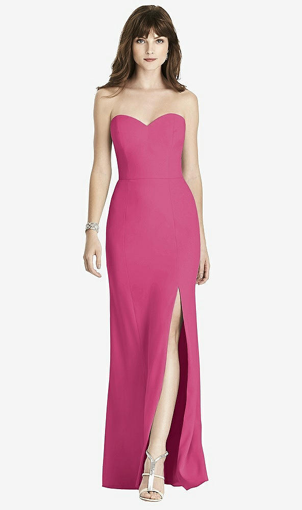 Front View - Tea Rose Strapless Crepe Trumpet Gown with Front Slit