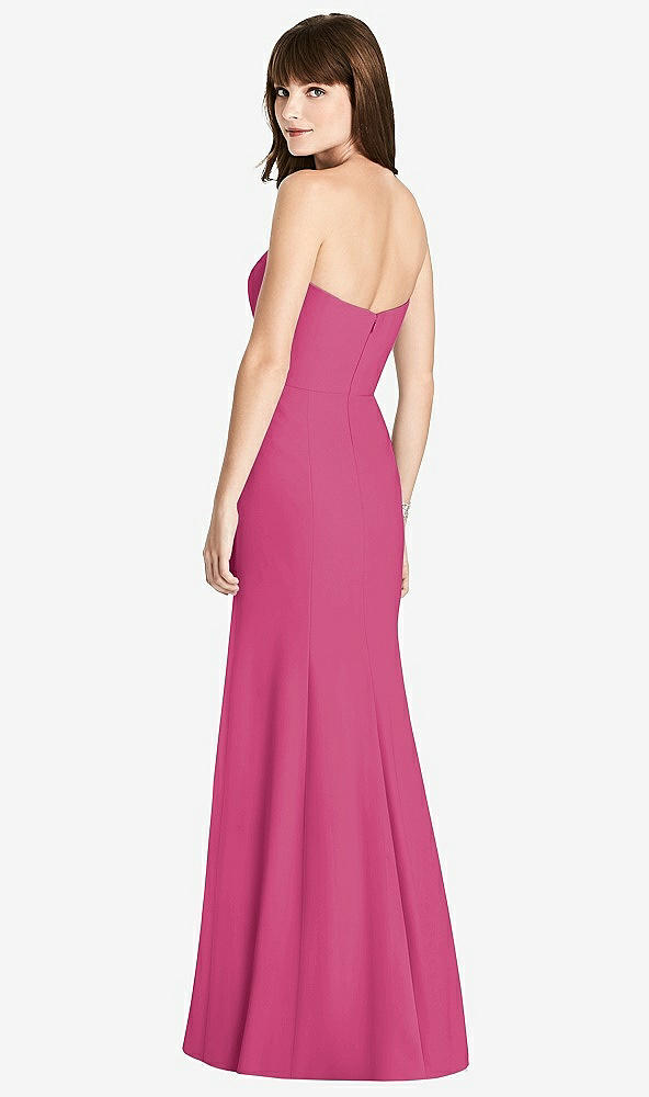 Back View - Tea Rose Strapless Crepe Trumpet Gown with Front Slit