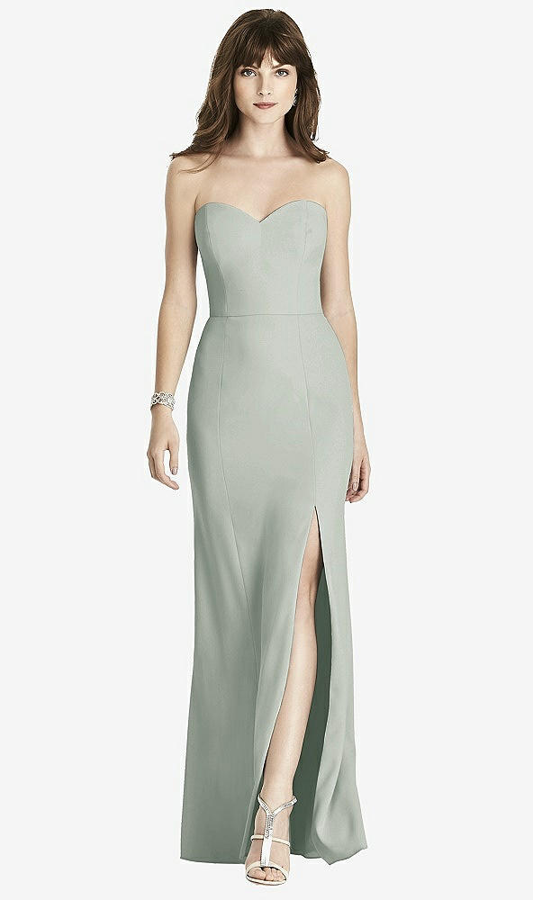 Front View - Willow Green Strapless Crepe Trumpet Gown with Front Slit