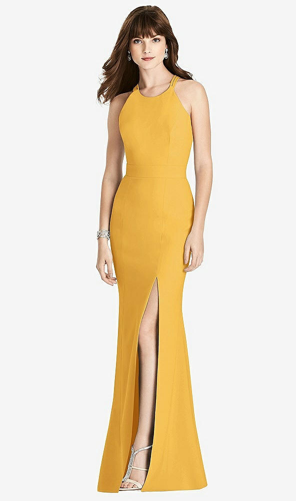 Front View - NYC Yellow Criss Cross Open-Back Trumpet Gown