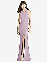 Front View Thumbnail - Suede Rose Criss Cross Open-Back Trumpet Gown