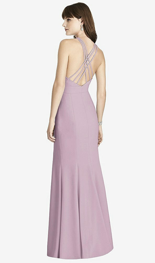 Back View - Suede Rose Criss Cross Open-Back Trumpet Gown
