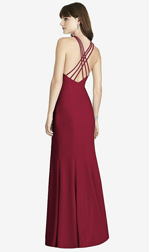Back View - Burgundy Criss Cross Open-Back Trumpet Gown