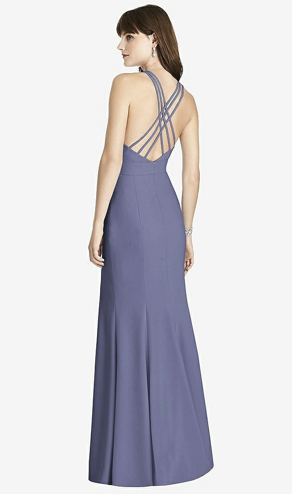 Back View - French Blue Criss Cross Open-Back Trumpet Gown