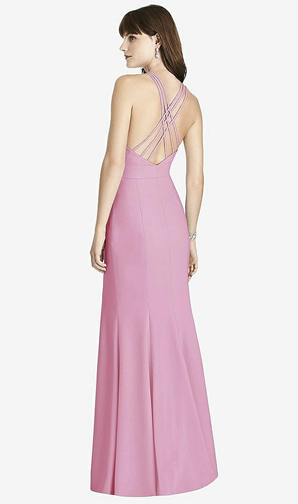 Back View - Powder Pink Criss Cross Open-Back Trumpet Gown