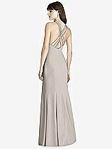 Rear View Thumbnail - Taupe Criss Cross Open-Back Trumpet Gown