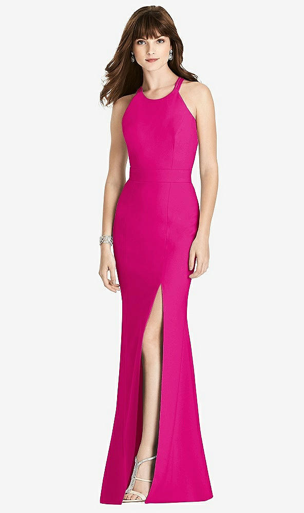 Front View - Think Pink Criss Cross Open-Back Trumpet Gown