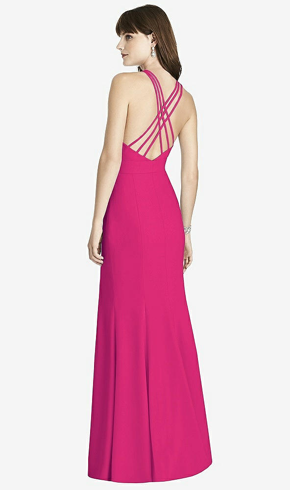 Back View - Think Pink Criss Cross Open-Back Trumpet Gown