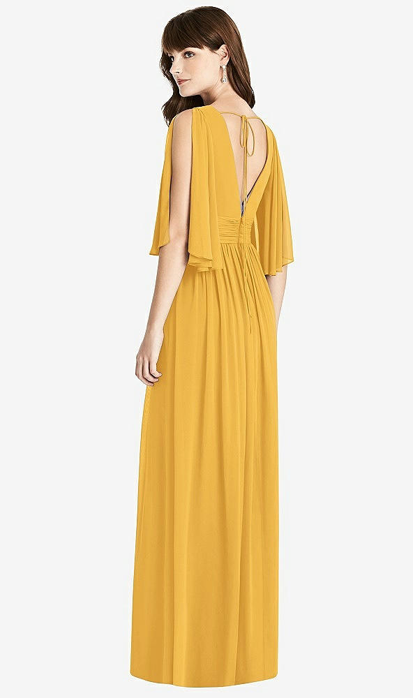Back View - NYC Yellow Split Sleeve Backless Chiffon Maxi Dress