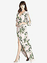 Front View Thumbnail - Palm Beach Print Split Sleeve Backless Chiffon Maxi Dress
