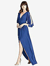 Front View Thumbnail - Classic Blue Split Sleeve Backless Chiffon Maxi Dress