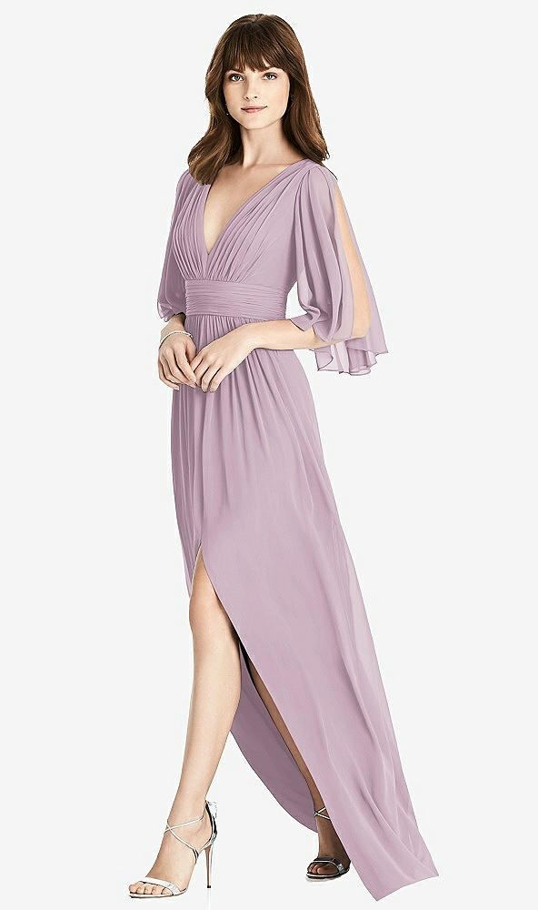 Front View - Suede Rose Split Sleeve Backless Chiffon Maxi Dress