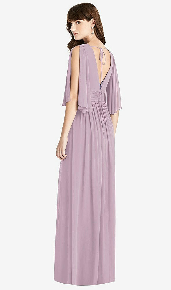 Back View - Suede Rose Split Sleeve Backless Chiffon Maxi Dress