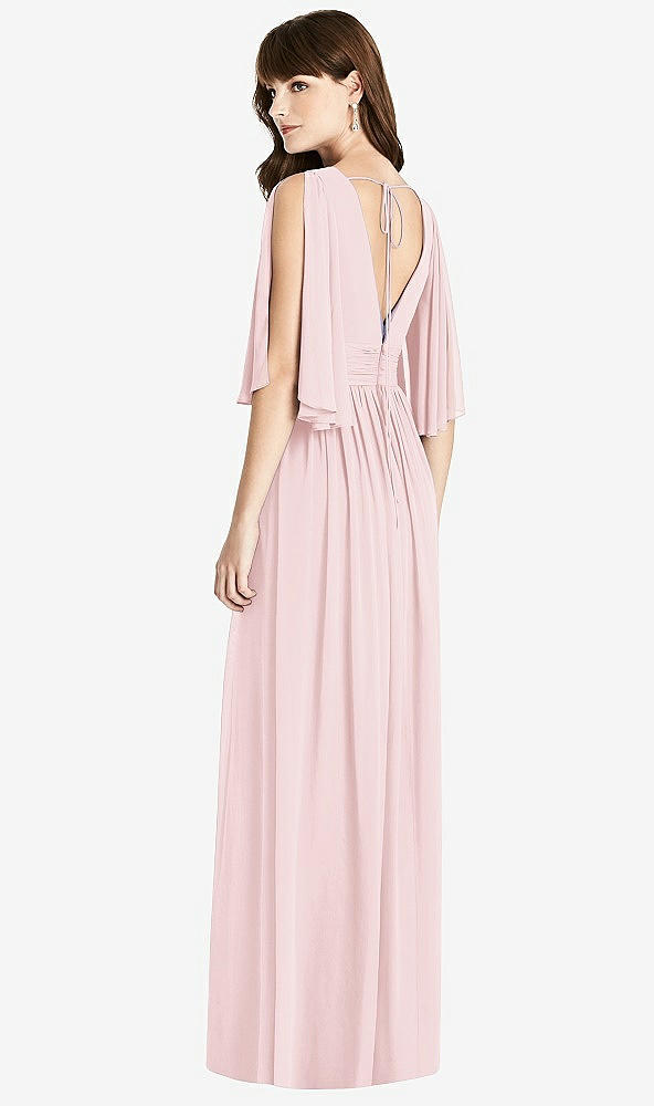 Back View - Ballet Pink Split Sleeve Backless Chiffon Maxi Dress