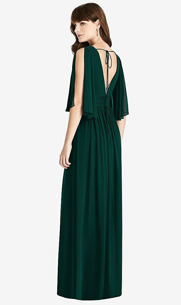 Back View - Evergreen Split Sleeve Backless Chiffon Maxi Dress