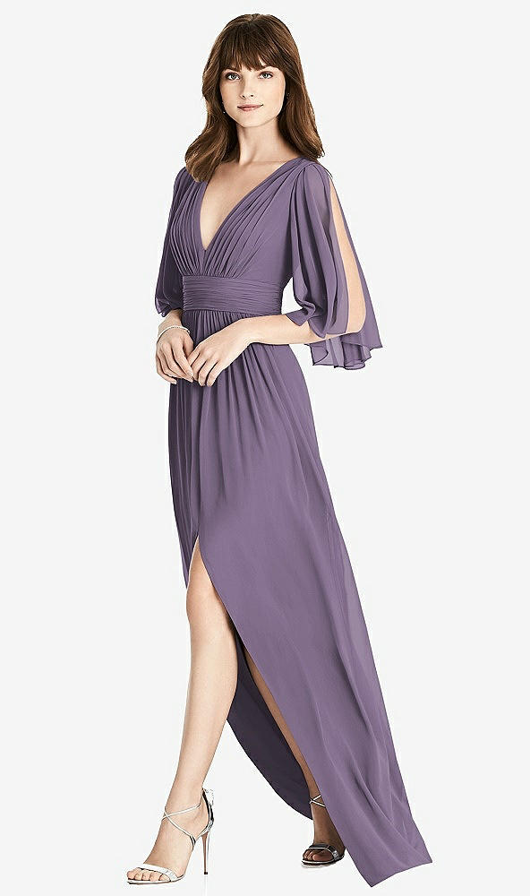 Front View - Lavender Split Sleeve Backless Chiffon Maxi Dress