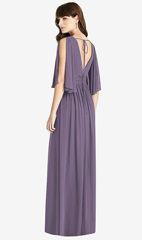 Back View - Lavender Split Sleeve Backless Chiffon Maxi Dress