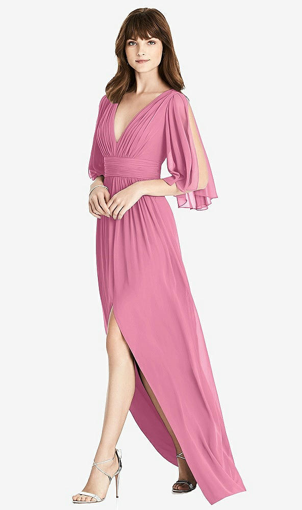 Front View - Orchid Pink Split Sleeve Backless Chiffon Maxi Dress