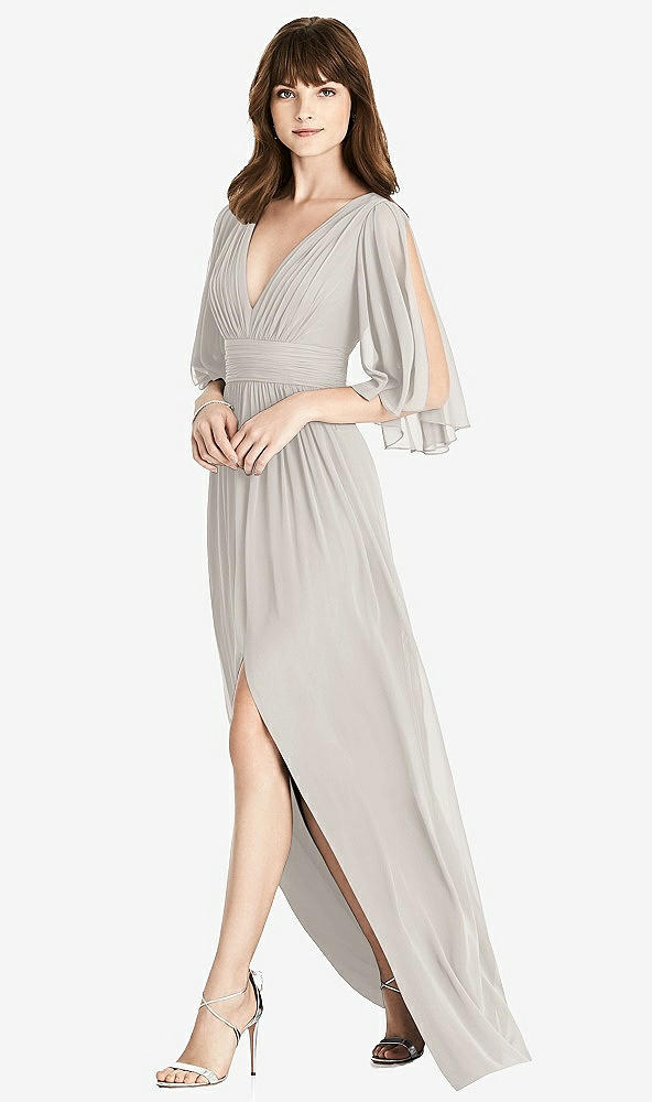 Front View - Oyster Split Sleeve Backless Chiffon Maxi Dress