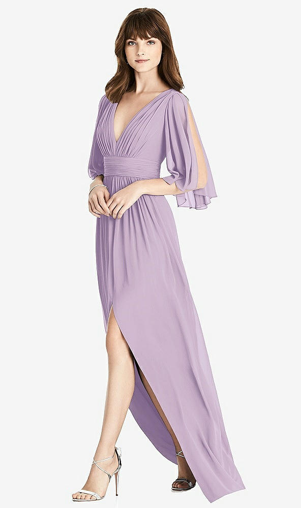 Front View - Pale Purple Split Sleeve Backless Chiffon Maxi Dress