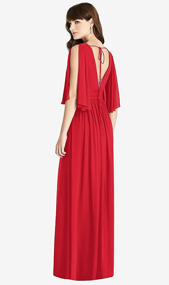 Back View - Parisian Red Split Sleeve Backless Chiffon Maxi Dress