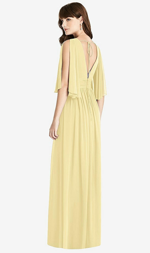 Back View - Pale Yellow Split Sleeve Backless Chiffon Maxi Dress