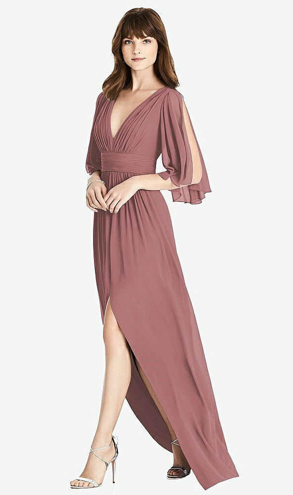 Front View - Rosewood Split Sleeve Backless Chiffon Maxi Dress