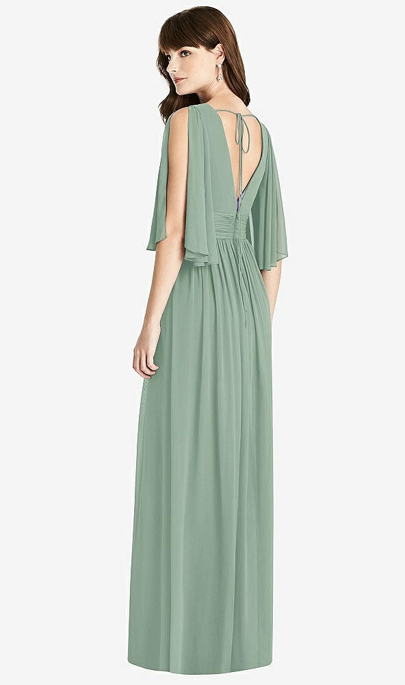 Back View - Seagrass Split Sleeve Backless Chiffon Maxi Dress