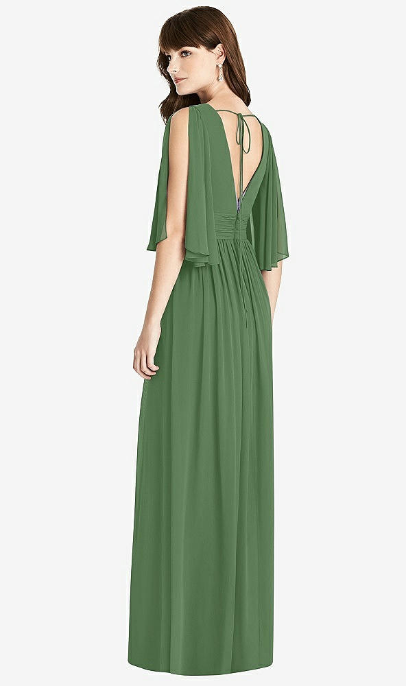 Back View - Vineyard Green Split Sleeve Backless Chiffon Maxi Dress
