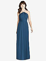 Front View Thumbnail - Dusk Blue Jeweled Twist Halter Maxi Dress
