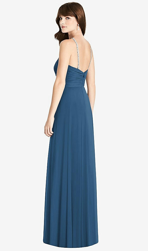 Back View - Dusk Blue Jeweled Twist Halter Maxi Dress