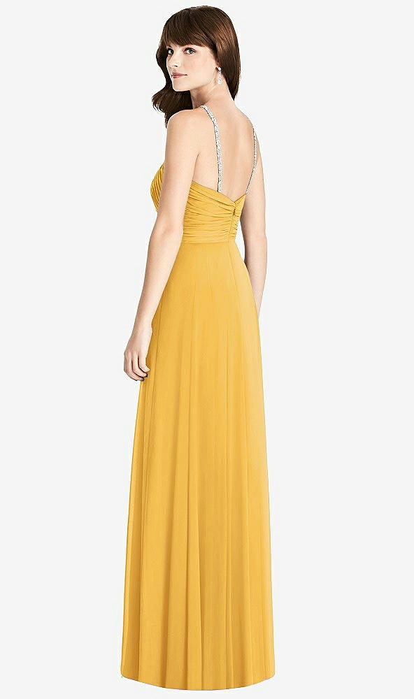 Back View - NYC Yellow Jeweled Twist Halter Maxi Dress