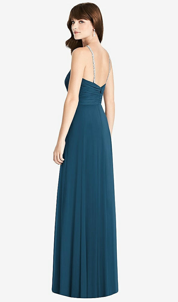 Back View - Atlantic Blue Jeweled Twist Halter Maxi Dress