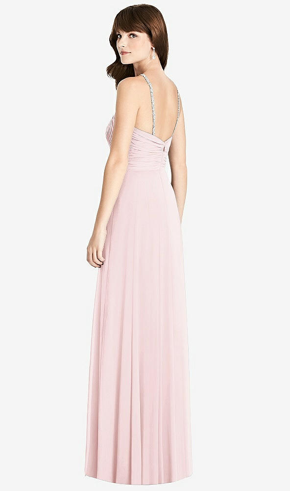 Back View - Ballet Pink Jeweled Twist Halter Maxi Dress