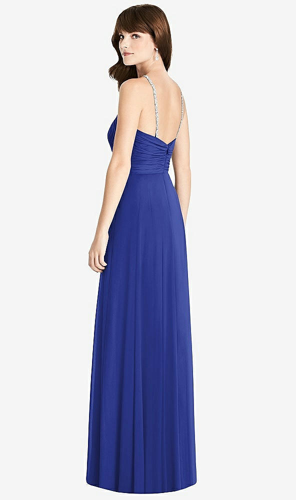 Back View - Cobalt Blue Jeweled Twist Halter Maxi Dress