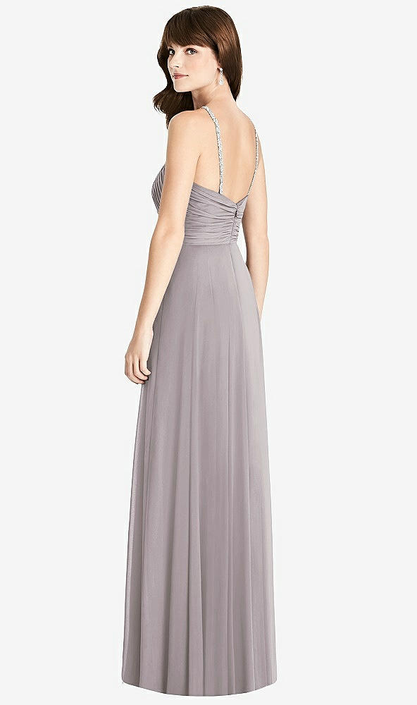 Back View - Cashmere Gray Jeweled Twist Halter Maxi Dress