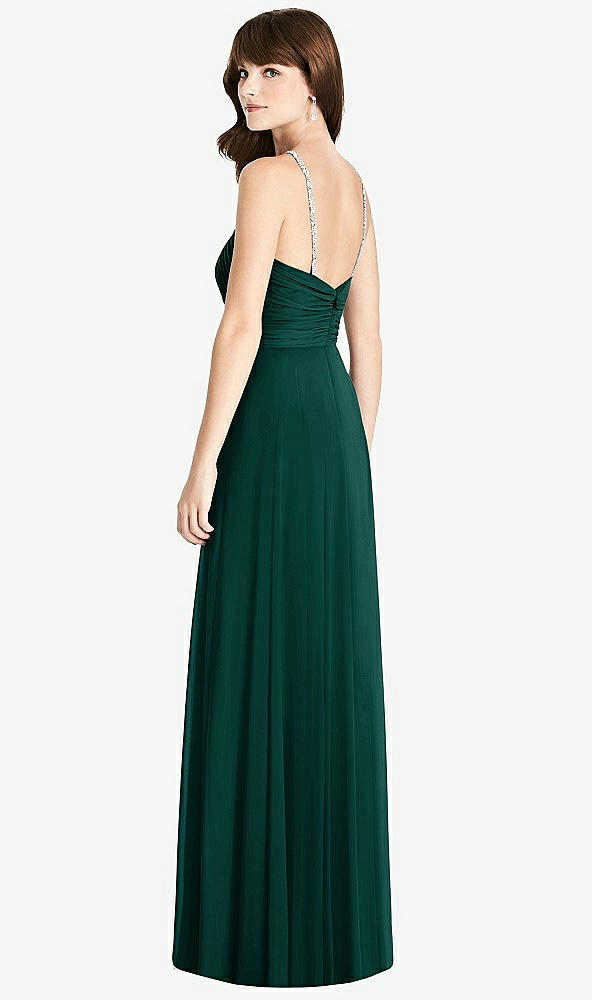 Back View - Evergreen Jeweled Twist Halter Maxi Dress