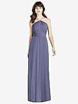 Front View Thumbnail - French Blue Jeweled Twist Halter Maxi Dress