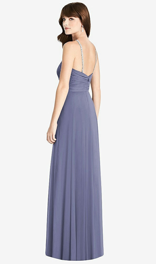 Back View - French Blue Jeweled Twist Halter Maxi Dress