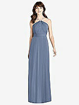 Front View Thumbnail - Larkspur Blue Jeweled Twist Halter Maxi Dress