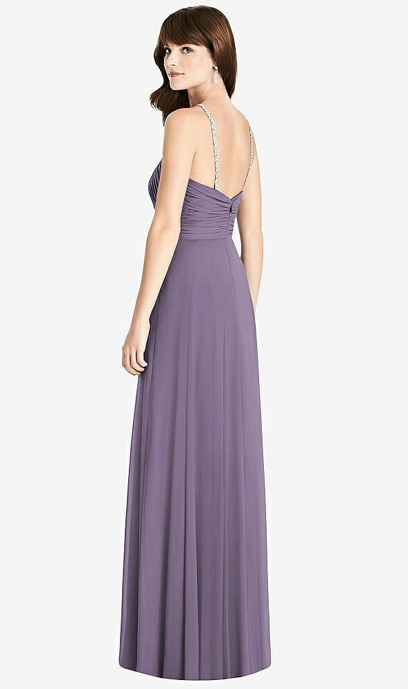 Back View - Lavender Jeweled Twist Halter Maxi Dress