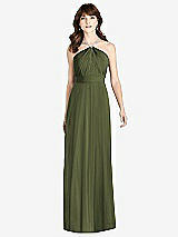 Front View Thumbnail - Olive Green Jeweled Twist Halter Maxi Dress