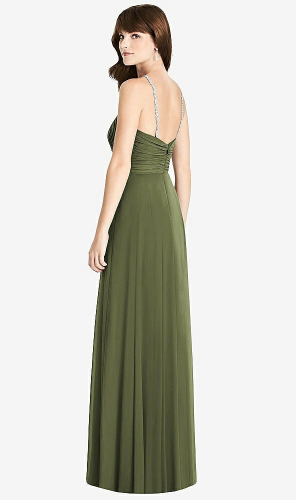 Back View - Olive Green Jeweled Twist Halter Maxi Dress