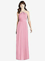 Front View Thumbnail - Peony Pink Jeweled Twist Halter Maxi Dress