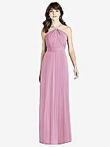 Front View Thumbnail - Powder Pink Jeweled Twist Halter Maxi Dress