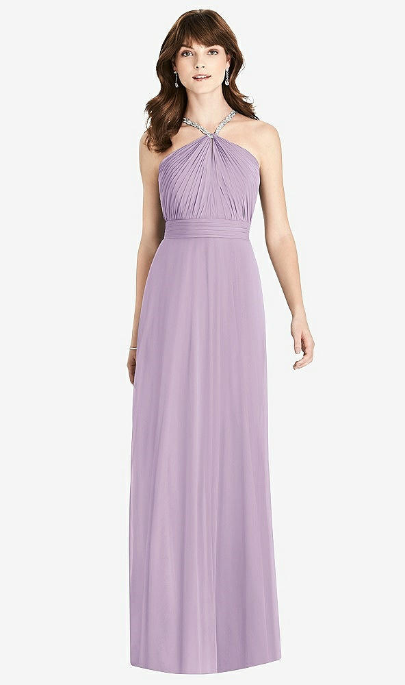 Front View - Pale Purple Jeweled Twist Halter Maxi Dress