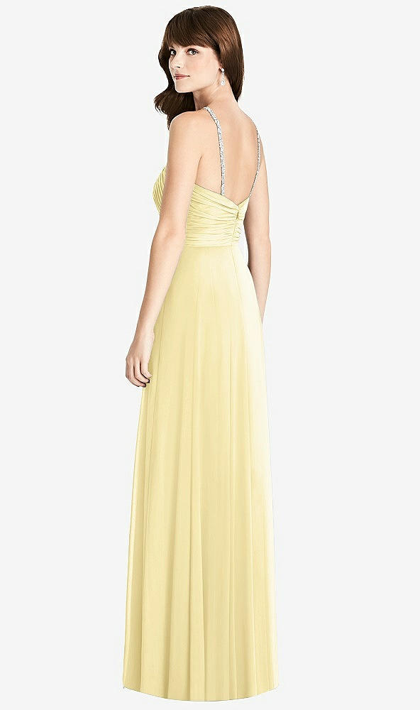 Back View - Pale Yellow Jeweled Twist Halter Maxi Dress