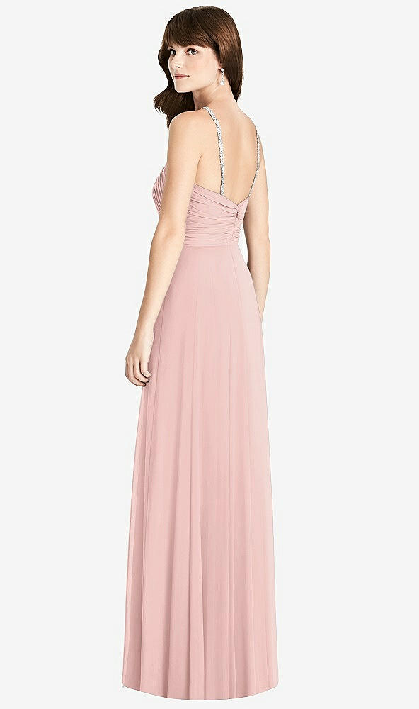 Back View - Rose - PANTONE Rose Quartz Jeweled Twist Halter Maxi Dress